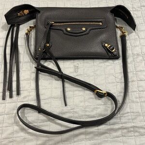 Balenciaga Neo Classic cross body flat purse. Black leather.